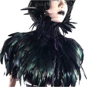 Women's Real Nature Feather Shrug Cape Lace Shawl Collar Witch Cosplay Costumes